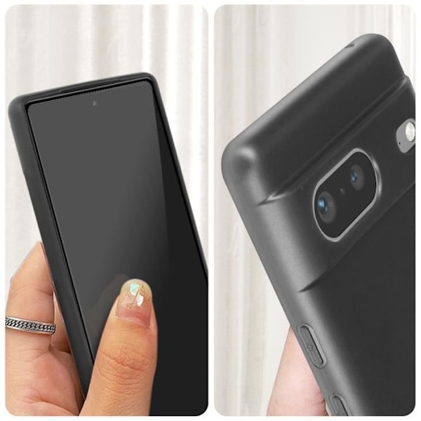 Google Pixel 7 Case Black Pehmeä Gel Silikoni ja 9H Tempered Glass Black Contour Svart