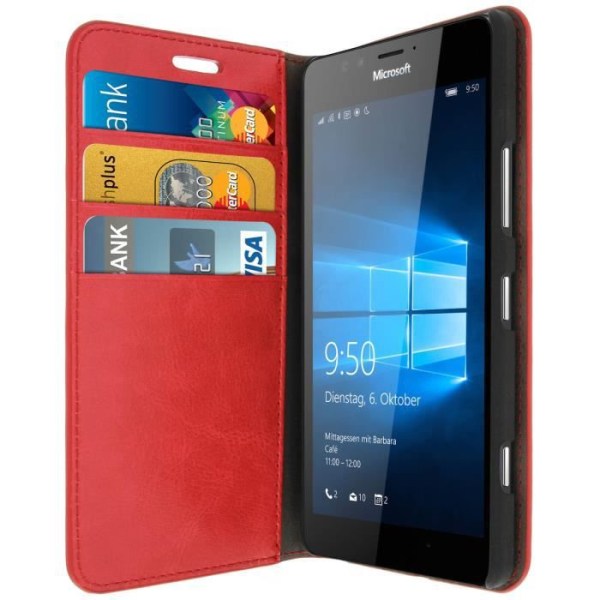 Etui Folio Nahka - Microsoft - Lumia 950 - Punainen - Tukitoiminto - Aitoa nahkaa Röd