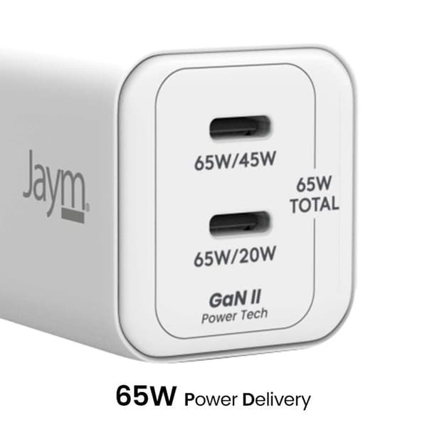 Strømlader - JAYM - Jaym - 5A - 65W - Dobbelt USB-C - GaN - PPS Vit