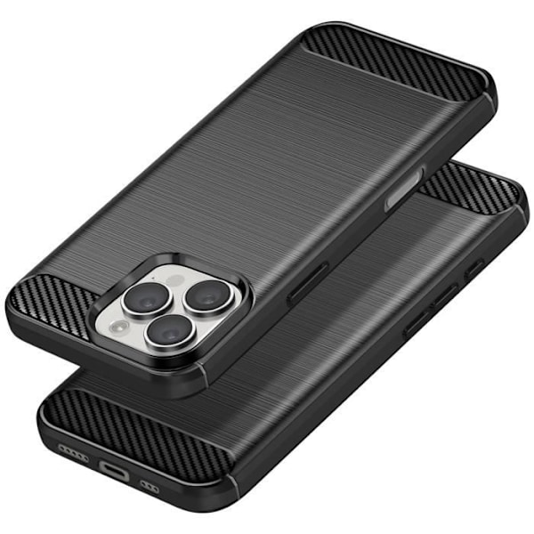 Cover til iPhone 16 Pro Max - AVIZAR - Sort børstet kulstofdesign - Stødsikker - Slank profil Svart