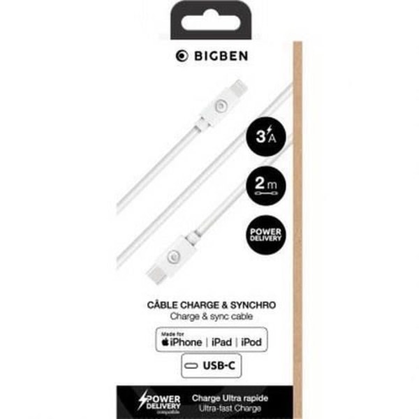 USB C / Lightning-kabel 3A 60W strømforsyning Opladning og synkronisering 2m BigBen tilsluttet hvid