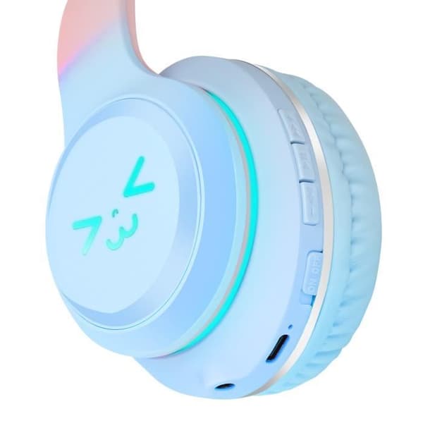 Bluetooth headset - AVIZAR - Katteører - Lysende - Komfortabel - Micro SD Blå