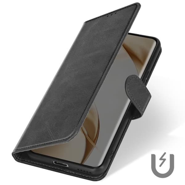Taske til Honor 200 Pro Håndledsrem Flip Wallet Stand Sort Svart