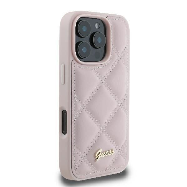 Guess Quilted Metal Logo Cover til iPhone 16 Pro 6.3" Pink - GUHCP16LPSQSQSP Rosa