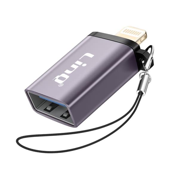 OTG USB-hona till Lightning-hane med karbinhake LinQ Grå