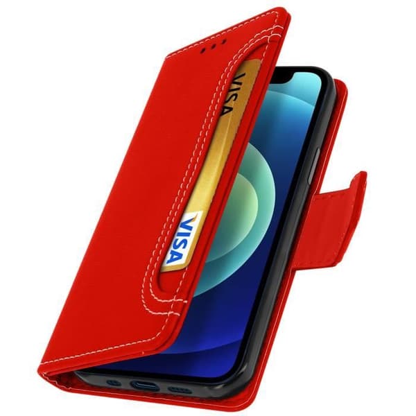 iPhone 12 Mini Cover - AVIZAR - Rød Folio Brieftaske - Øko-læder - Støttefunktion - Blød Skal Röd