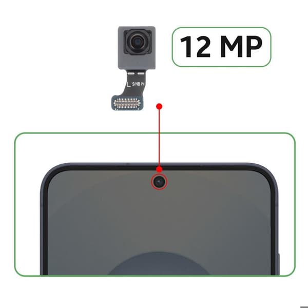 Frontkamera - AVIZAR - Galaxy S25 - 12MP - Hurtig installation - Identisk sensor Svart