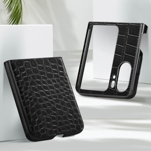 Nahkakotelo Oppo Find N2 Flip Crocodile Effect -korotettu reuna musta Svart