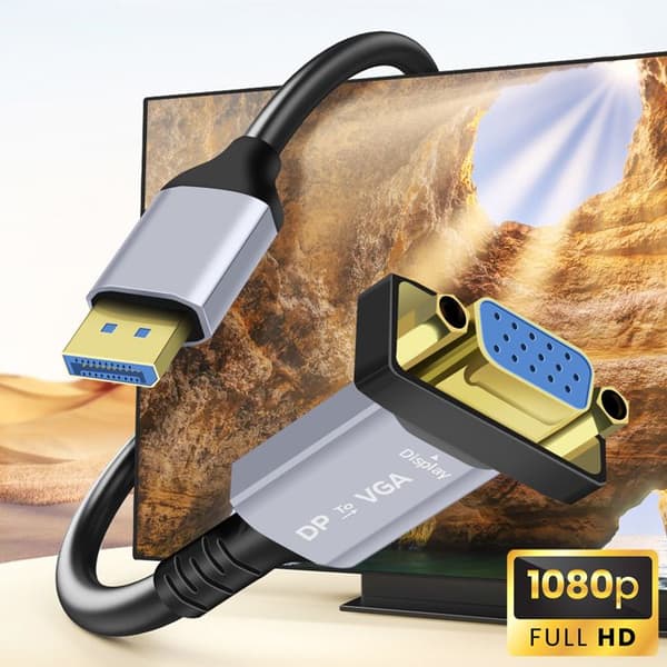 DisplayPort Han til VGA Han Full HD 1080p Kompakt LinQ Sort