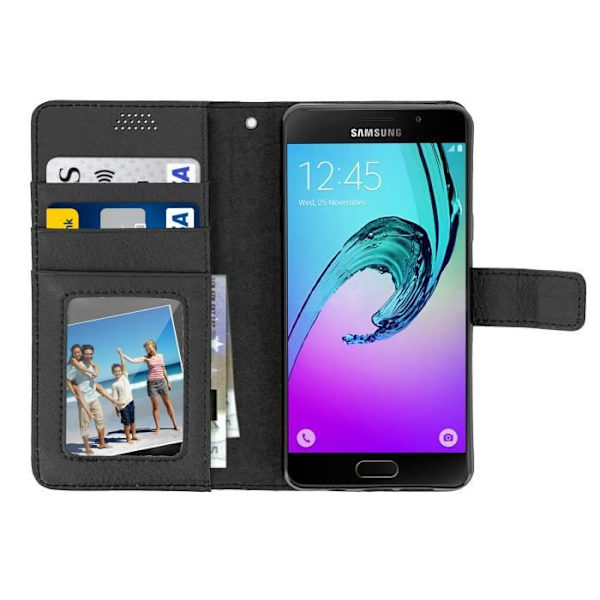 Samsung Galaxy A5 2016 - Musta - Silikoni geeli kuori - 3 säilytystilaa - Vaakasuora tukijalka Svart