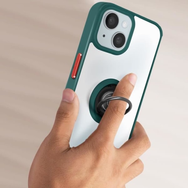 Cover til iPhone 15 Plus Hybrid Metal Ring Support Video Ringrip Green Grön