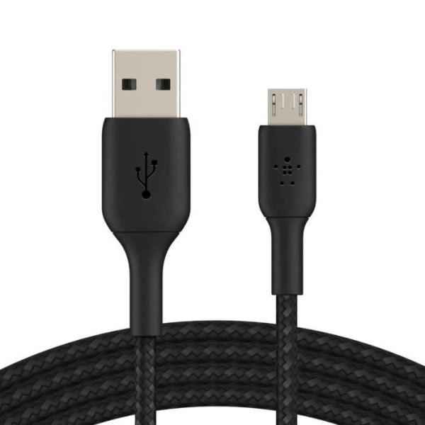 USB till mikro-USB-kabel 18W flätad nylon 1m Charge and Synchro Belkin svart