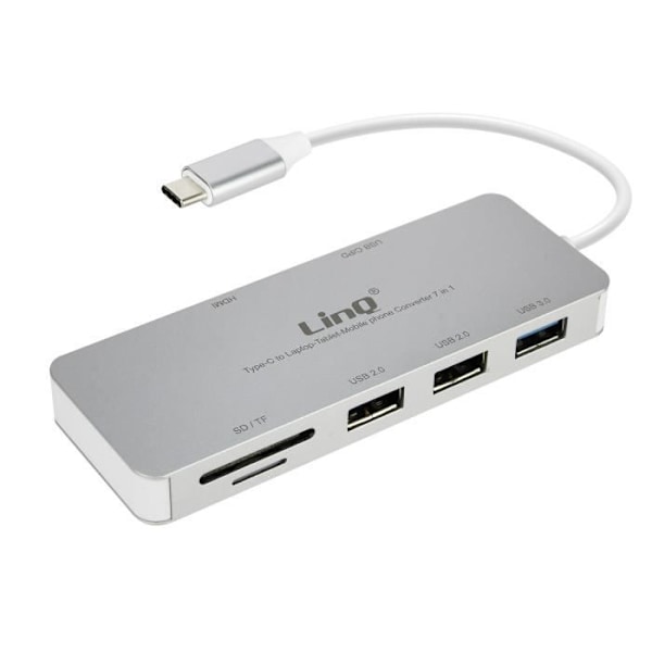 7in1 USB-C Hub 3x USB 1x USB-C PD 1x HDMI ja LinQ SD-Micro-SD -sisääntulo