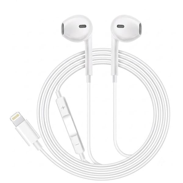 Trådade hörlurar för iPhone XS Lightning med inbyggd mikrofon Vit Vit