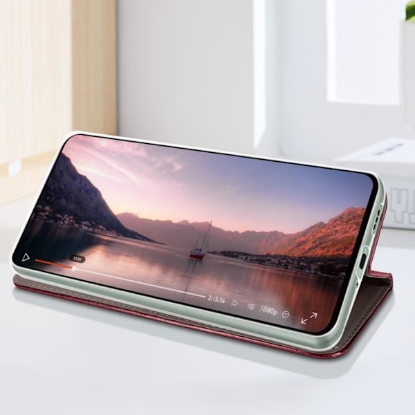 Taske til Oppo Reno 12F Flip Card Holder Stand Funktion Burgundy Röd