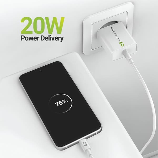 Lader til Galaxy S23 Fe 20W + USB-C kabel 1m Mayaxess Hvid Vit