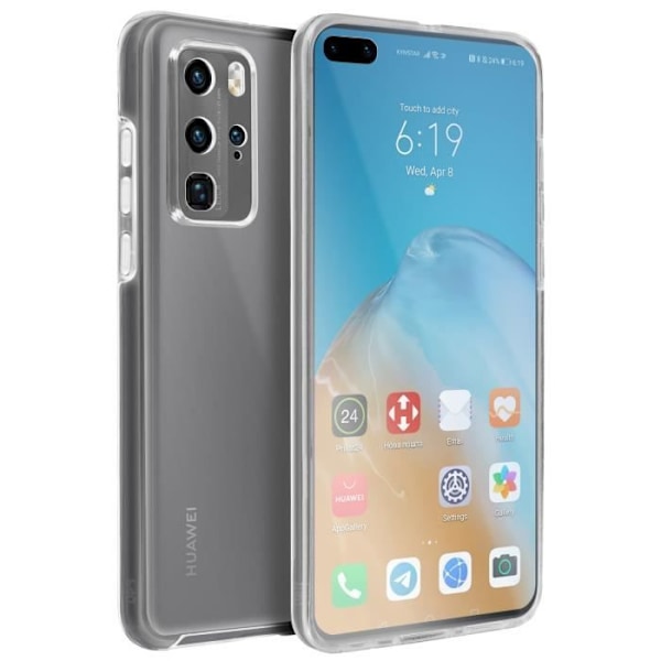 Koko kansi - AVIZAR - Huawei P40 Pro - Kova takaosa - Pehmeä etuosa - Valkoinen Vit