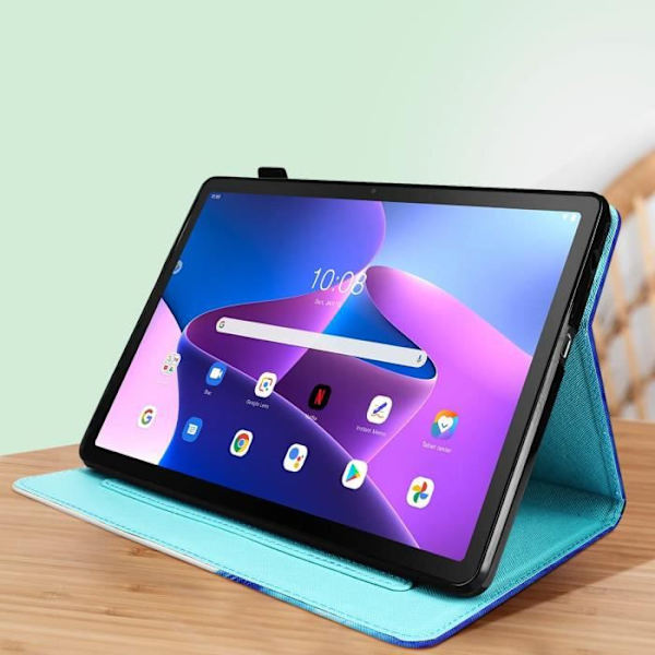 Fodral till Lenovo Tab M10 Gen 3 - AVIZAR - Cat - Ljusblå - Vit - Syntet Ljusblå