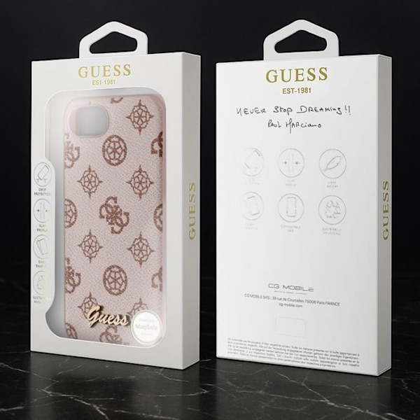 Coque Guess MagSafe för iPhone 17:e Serien Peony Script Logo Stötsäker Ljusbrun brun