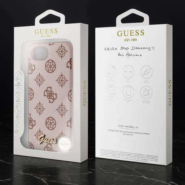 Coque Guess MagSafe til iPhone 17. serie Peony Script Logo Stødabsorberende Lys brun brun