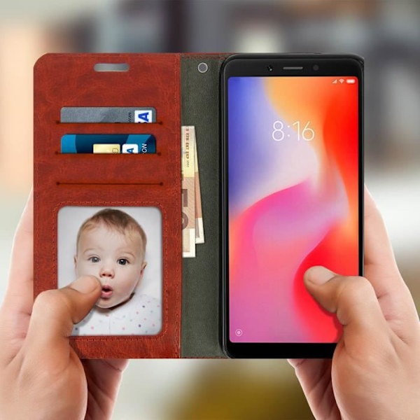 Plånboksfodral - AVIZAR - Xiaomi Redmi 6 / 6A - Ekologiskt läder - Brun - Videosupport kastanj