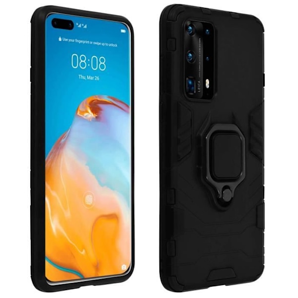 Coque - AVIZAR - Huawei P40 Pro - Bi-material - Metallring - Videostöd Svart