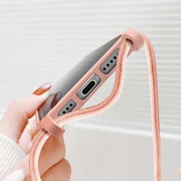 Coque med snor - iPhone 16 Pro - Semi-rigid - Soft touch - Rosé Champagne Ros