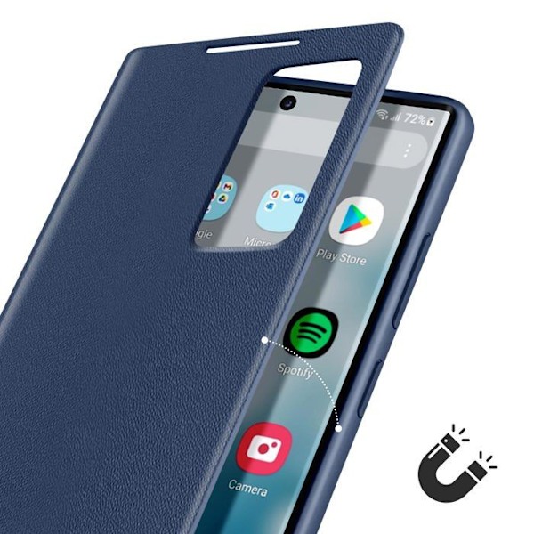 Nahkakotelo Galaxy S22 Ultra Näyttöikkuna Korttipidike Sininen Yö Blå