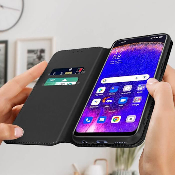 Oppo Find X5 lite plånboksfodral Videosupportfunktion svart - AVIZAR - Stel - Syntet - Vuxen Svart