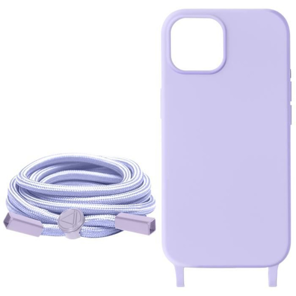 Coque med Snodd - AVIZAR - iPhone 15 Plus - Flätad Nylonrem 80cm - Lila - Semi-Hård Lila