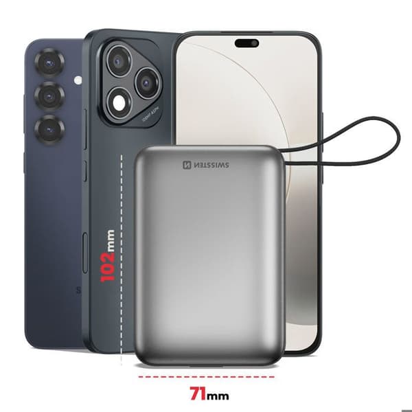 Externt Batteri - SWISSTEN - 20000mAh - USB-C och Lightning - LCD-skärm - 22.5W Grå