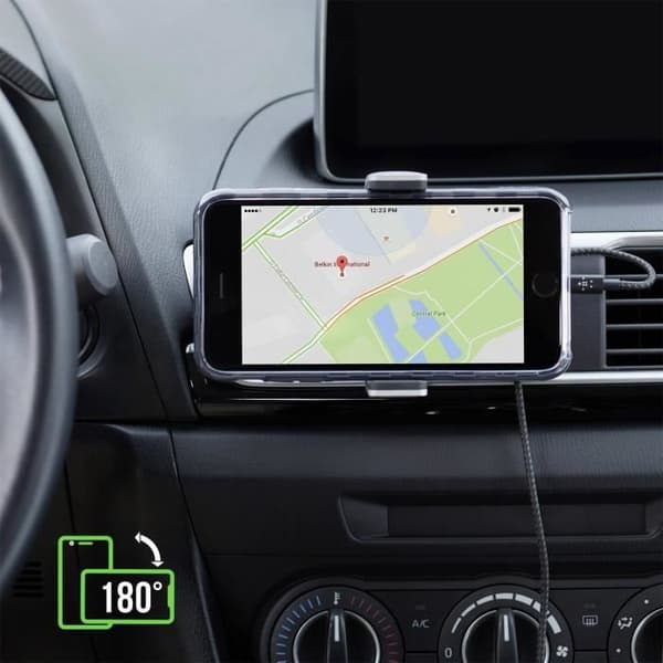 Støtte Bil - BELKIN - Rotér 180° - Montering Luftventil - Smartphone 5.5 tommer - Sort Svart
