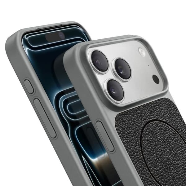 MagSafe-cover til iPhone 17 Pro Max, bi-materiale, stødabsorberende, sort lædertekstur Svart