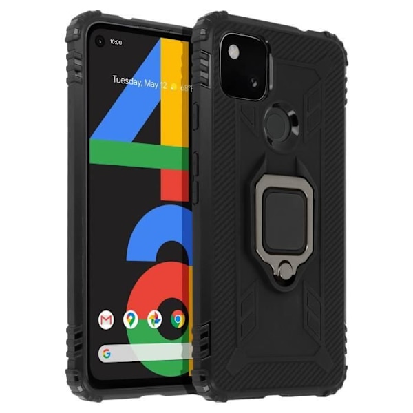 Coque - Google - Pixel 4A - Fleksibel - Stødabsorberende - Metal Ring Video Støtte Sort Svart