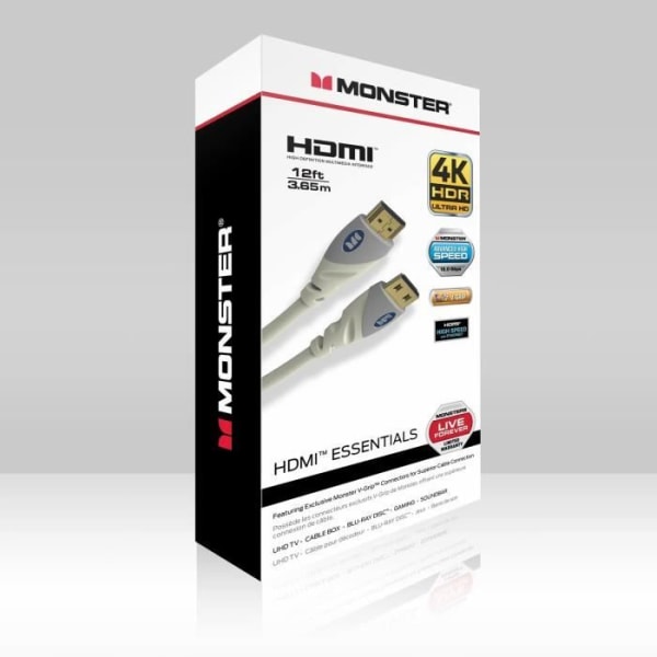Monster Ultra HD 4K Essentials HDMI-kabel - Grå - 3,6m