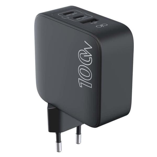 Vægoplader - FORCE POWER - Force Power Lite - USB-A + 2x USB-C - 100W Power Delivery - GaN Sort Svart