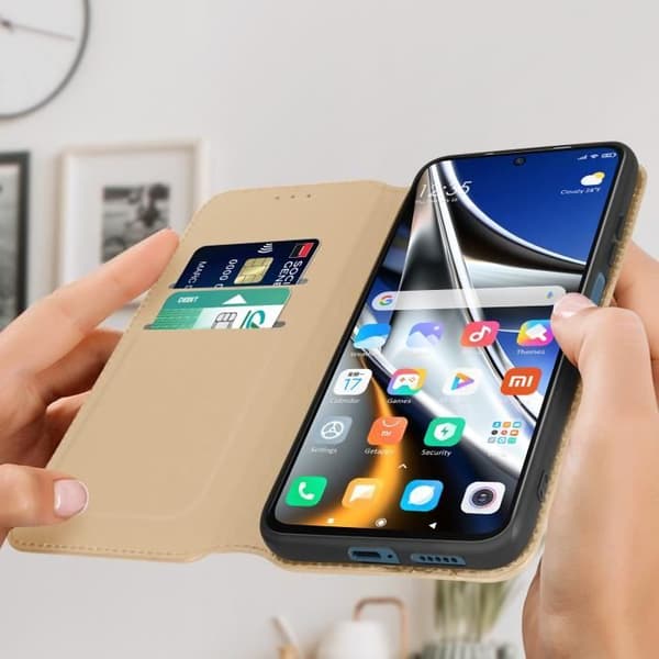 AVIZAR tegnebogscover til Xiaomi Poco X4 Pro 5G - Videosupportfunktion - Gul guld Guld
