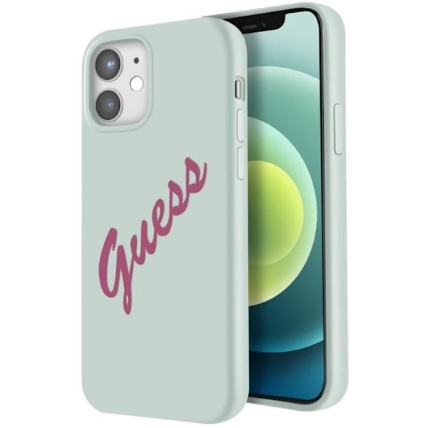 Coque pour iPhone 12 et 12 Pro Silicone Vintage Soft Touch Guess Vaaleanvihreä Grön