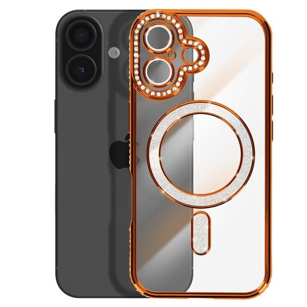 Cover til iPhone 17 - AVIZAR - Diamant MagSafe - Orange - Strassé - Blød Orange