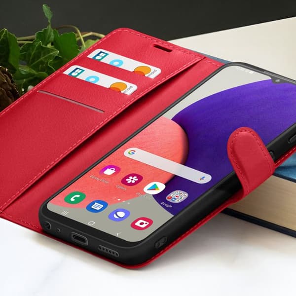 Plånboksfodral - ZANAÉ - Galaxy A22 5G - Röd - Videostöd - Magnetflik Röd