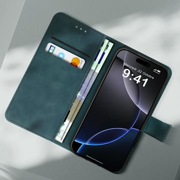 Etui för iPhone 16 Pro Max - AVIZAR - Fodral med plånbok och videostöd - Blågrön Blå