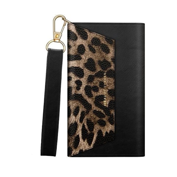 Pochette - IDEAL OF SWEDEN - iPhone 12/12 Pro - Läderskal Leopard - Avtagbar Rem - Fullständigt Skydd Svart