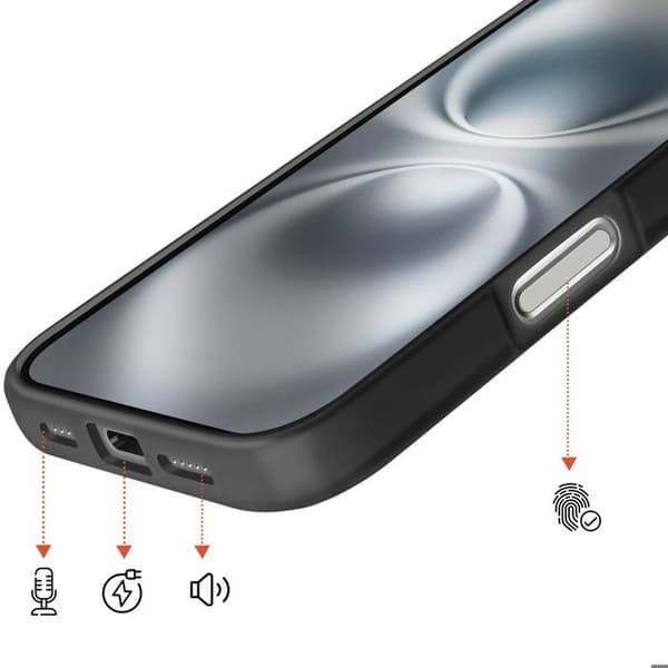 MagSafe-cover til iPhone 16, Bi-materiale beskyttelse, Hård bagside, Sort Svart