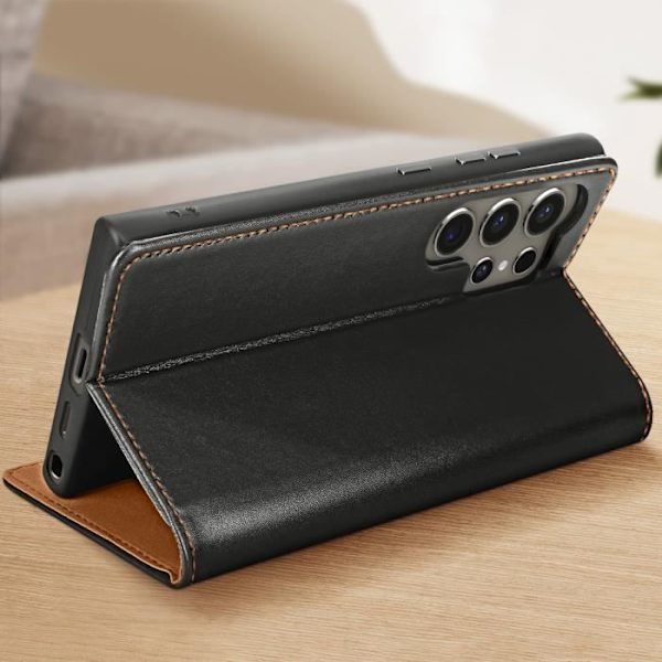 Kotelo Samsung Galaxy S24 Ultra Genuine Leather -korttikotelolle, musta Svart