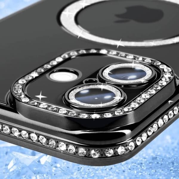 Coque - Diamant - iPhone 16 Plus - MagSafe Beskyttelse - Strass Kontur - Elegant Svart