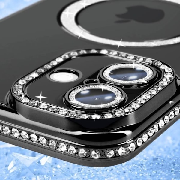 Coque Diamant til iPhone 16 Plus Beskyttelse MagSafe Kontur Strass Sort Svart