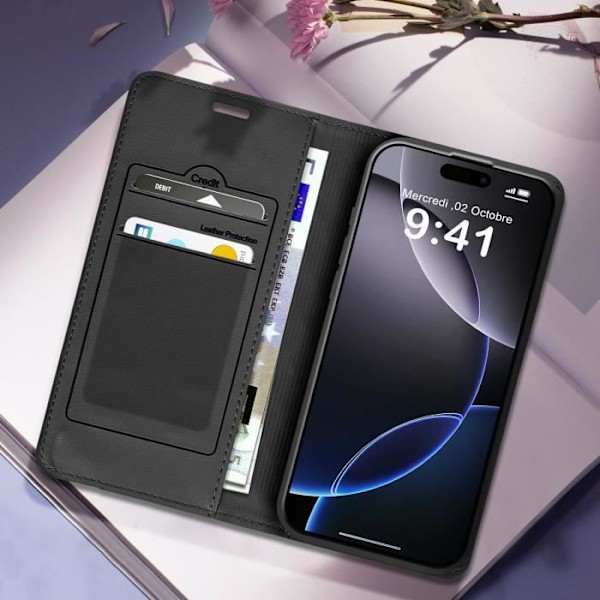 Folio-etui til iPhone 16 Pro Max Diamond-kortholder Video Support Sort Svart