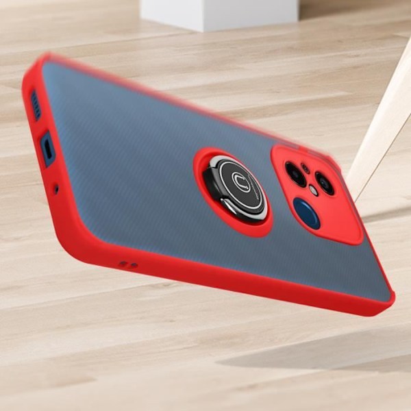 AVIZAR Beskyttelsesetui til Xiaomi Redmi 12C - Bi-materiale - Metalring - Rød Röd