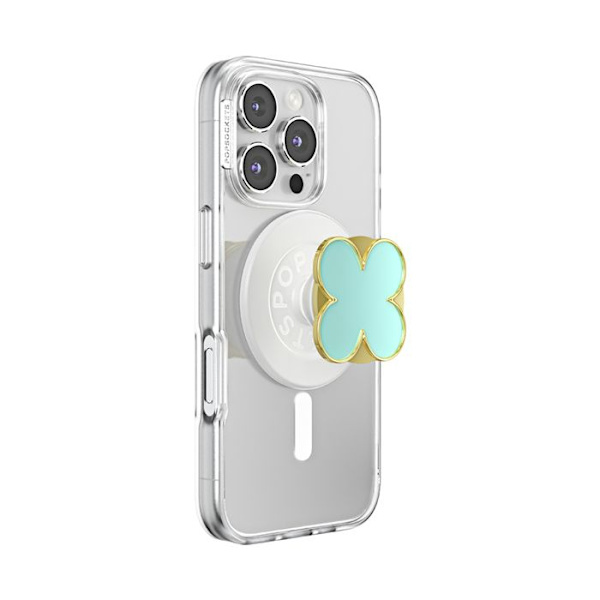 Support til smartphone PopGrip Premium Motif Emalje Kløver Solid Fastgørelse PopSockets Grøn Grön