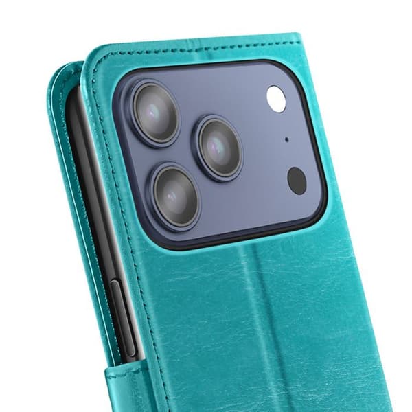 Plånboksfodral för iPhone 17 Pro med Rem och Ställfunktion Mayaxess Blågrön Blå